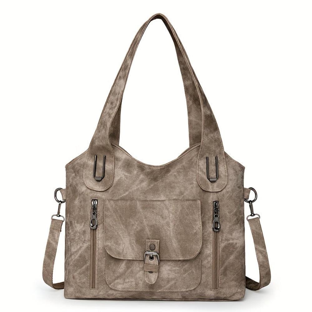 Women's Vintage Style Shoulder Bag with Multiple Pockets and Detachable Strap – Everyday Chic Handbag