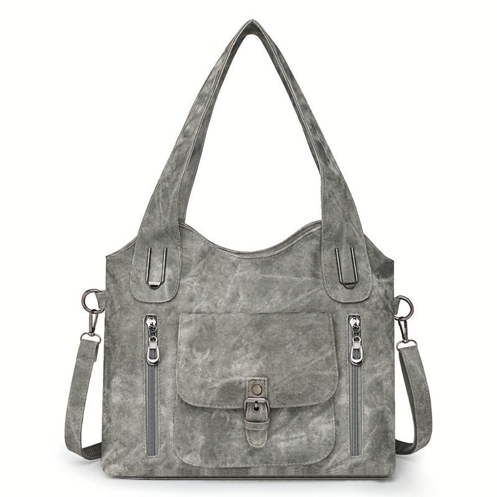 Women's Vintage Style Shoulder Bag with Multiple Pockets and Detachable Strap – Everyday Chic Handbag