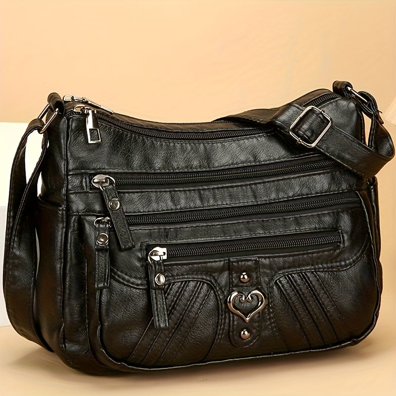 Women's Vintage Crossbody Bag with Multiple Zipper Compartments