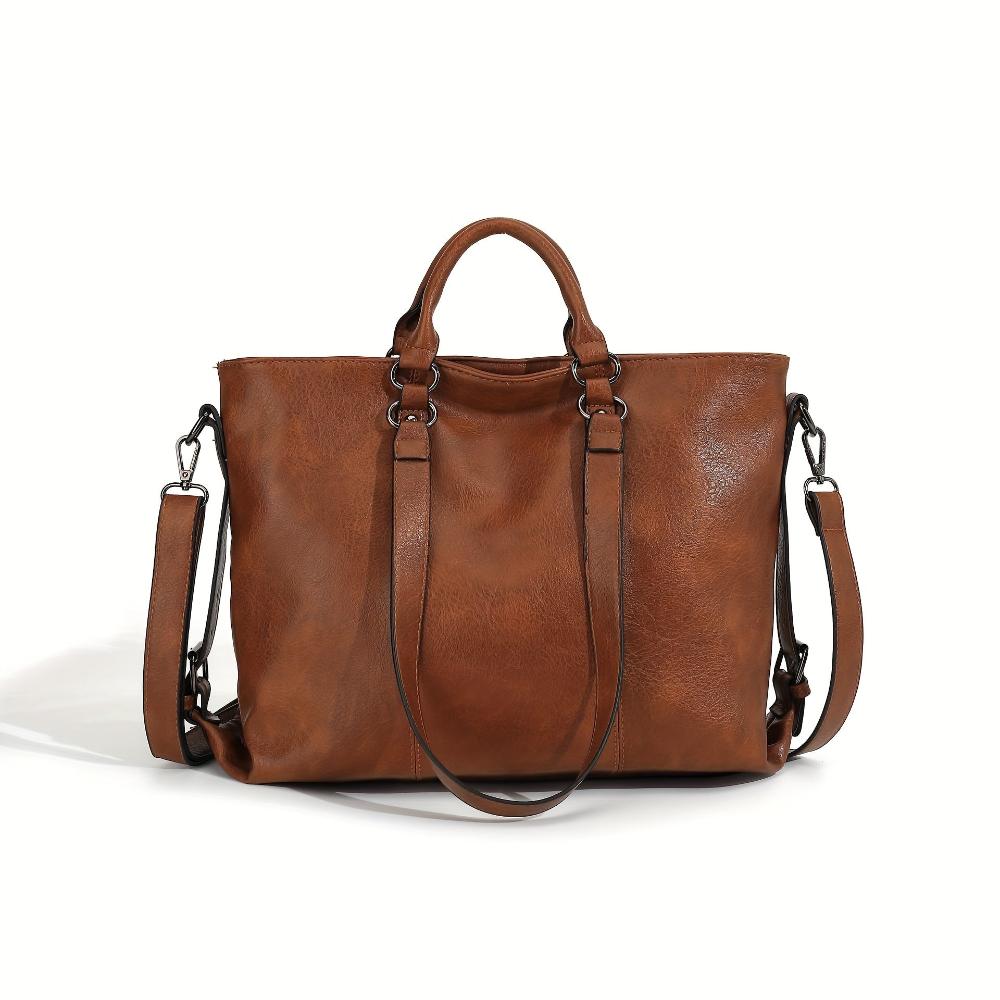 Women's Classic Vintage Style Faux Leather Tote Bag – Elegant Everyday Handbag with Versatile Carry Options