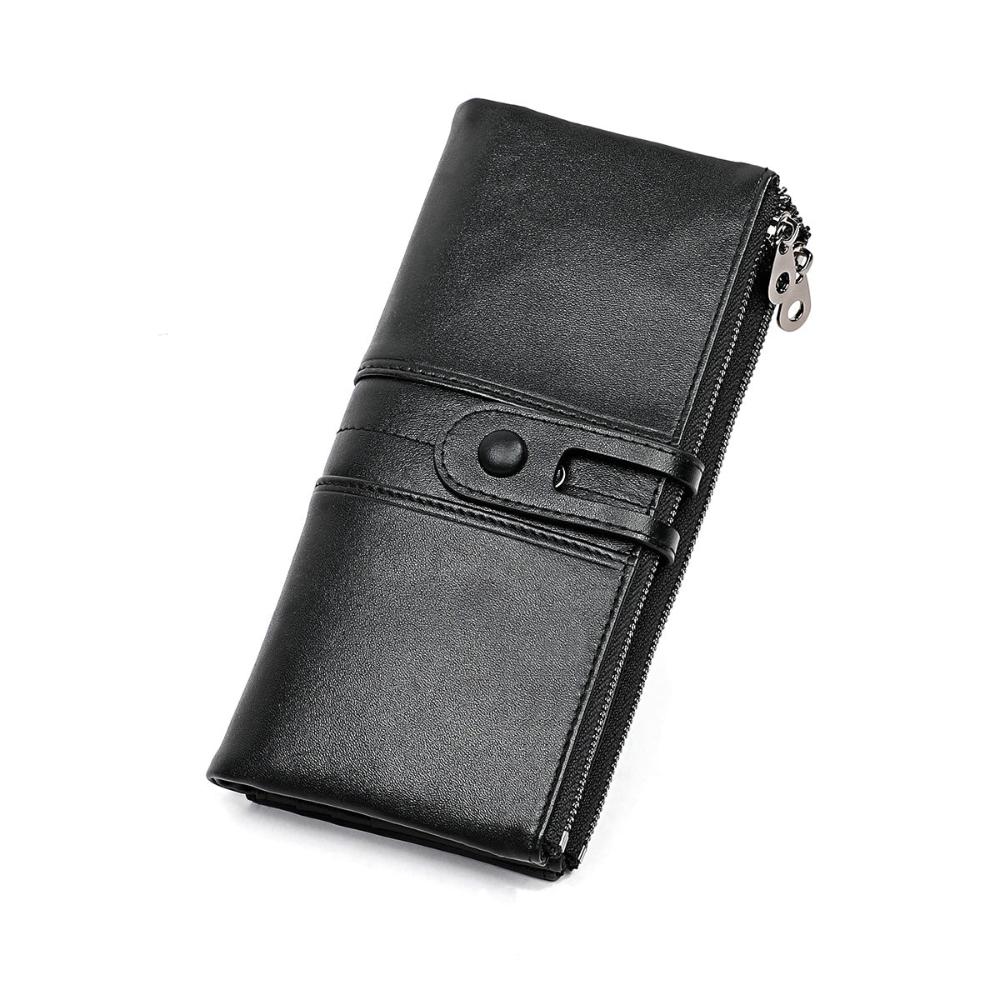 Women's Vintage Long Wallet Clutch Purse with Zipper and Snap Closure – Stylish Everyday Organizer