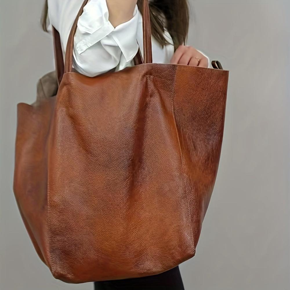 Women's Retro Large Capacity Tote Bag with Matching Pouch – Elegant Everyday Shoulder Handbag