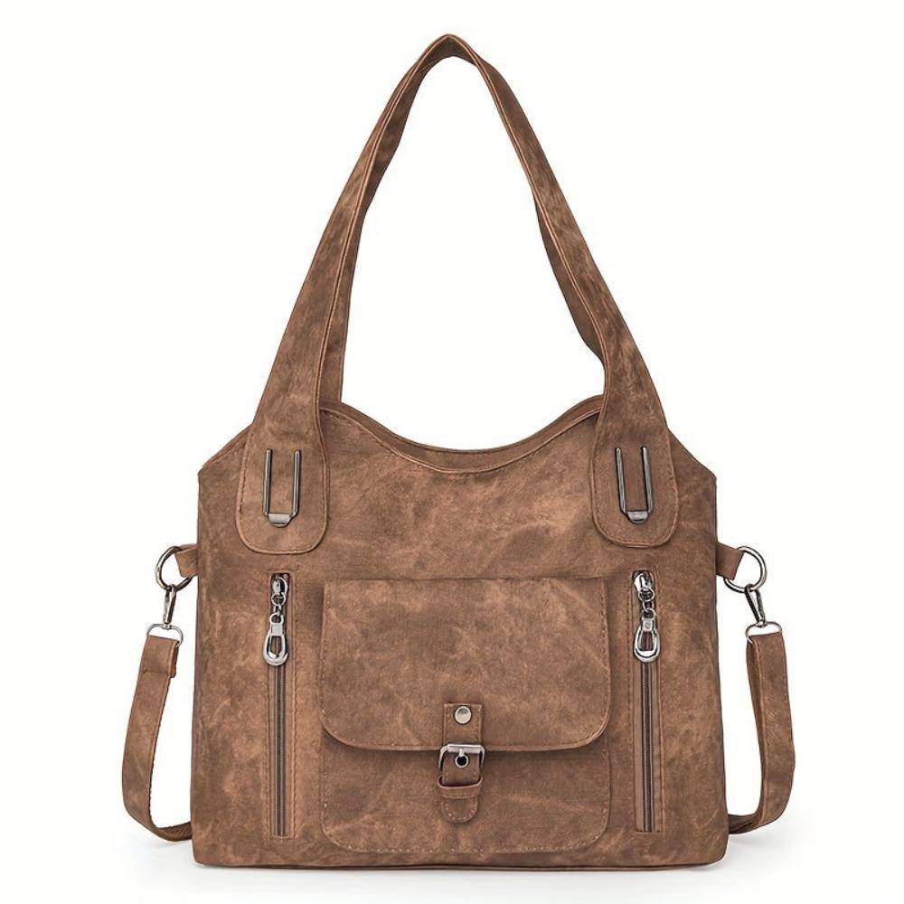 Women's Vintage Style Shoulder Bag with Multiple Pockets and Detachable Strap – Everyday Chic Handbag