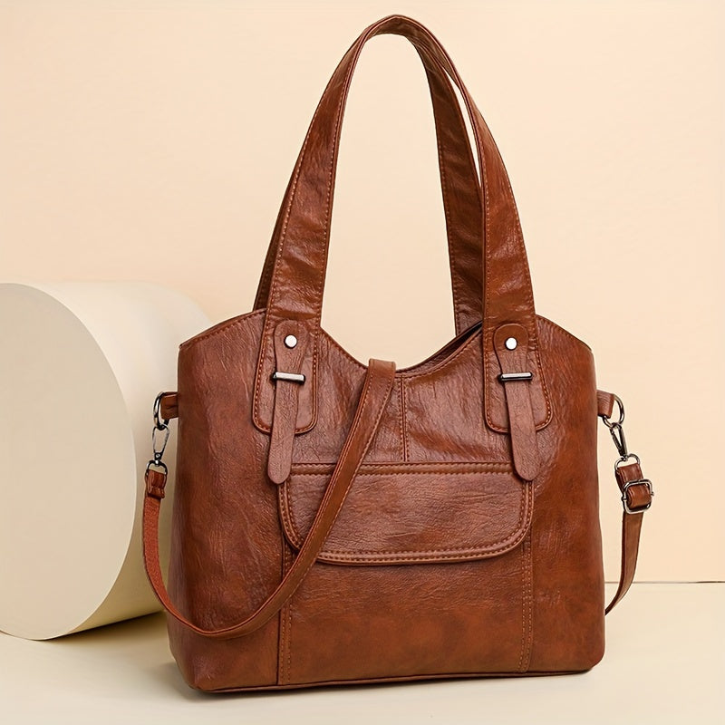 Women's Casual Faux Leather Tote Bag with Removable Strap