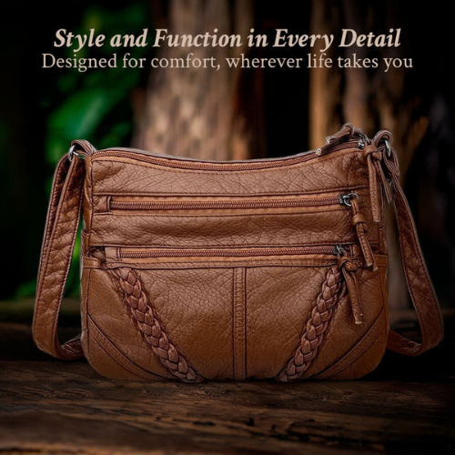 Women's Braided Crossbody Everyday Bag – Elegant Casual Style with Multiple Zipper Pockets