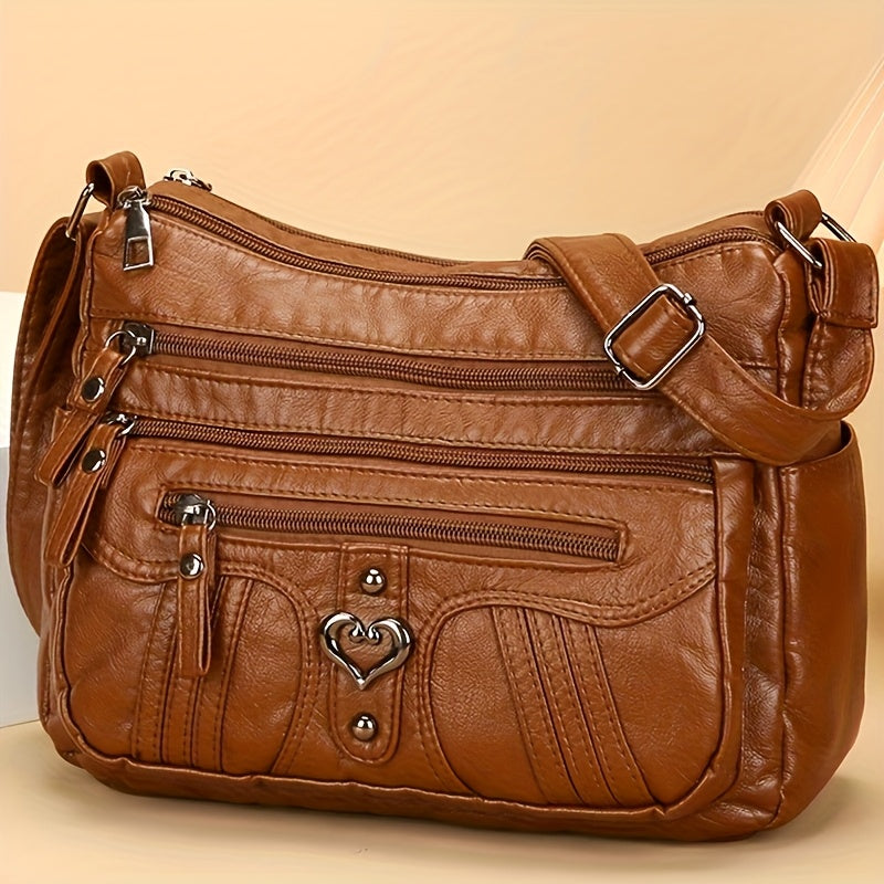 Women's Vintage Crossbody Bag with Multiple Zipper Compartments