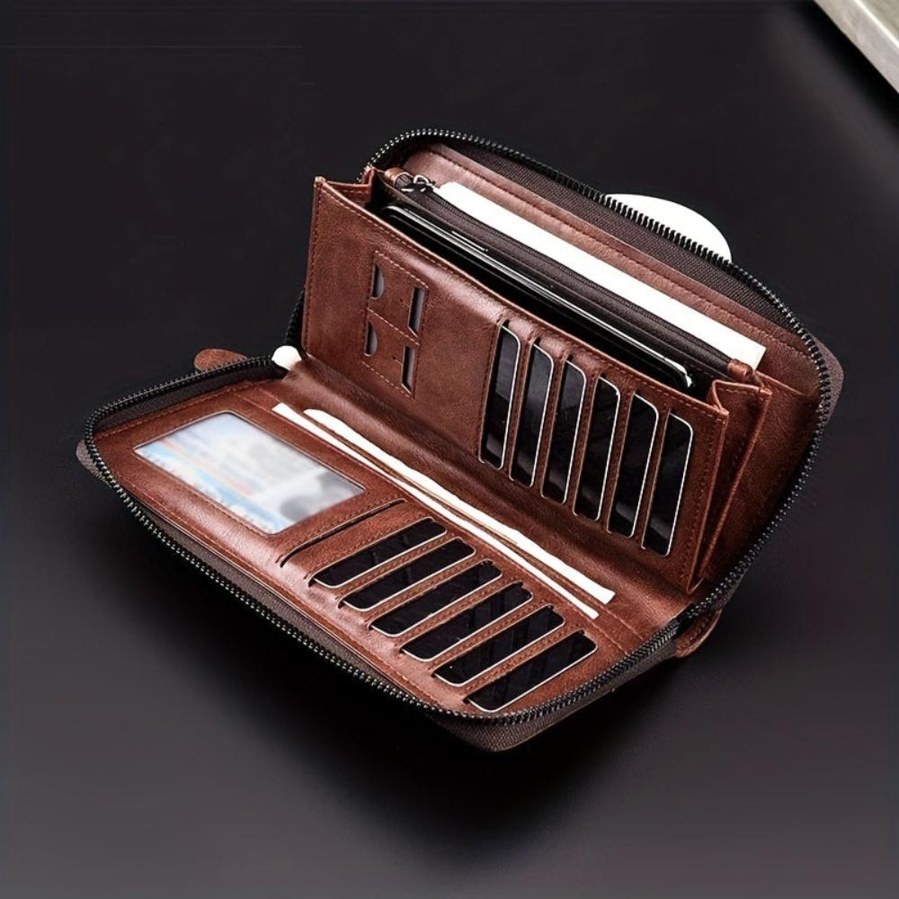 Men's Long Zip Clutch Wallet with Wrist Strap – Classic Business and Casual Organizer