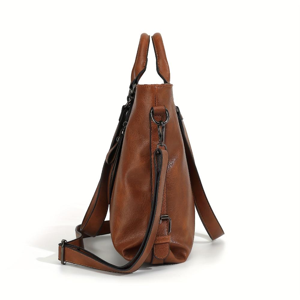 Women's Classic Vintage Style Faux Leather Tote Bag – Elegant Everyday Handbag with Versatile Carry Options