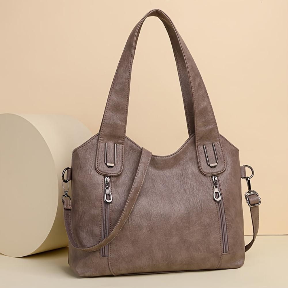 Women's Retro Shoulder Tote Bag – Classic Everyday Handbag with Zipper Front