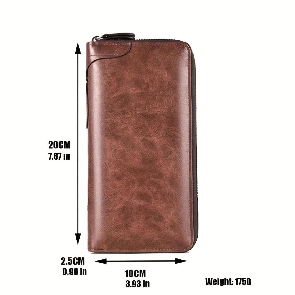 Men's Long Zip Clutch Wallet with Wrist Strap – Classic Business and Casual Organizer