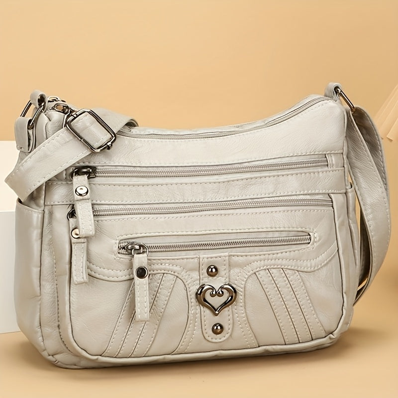 Women's Vintage Crossbody Bag with Multiple Zipper Compartments