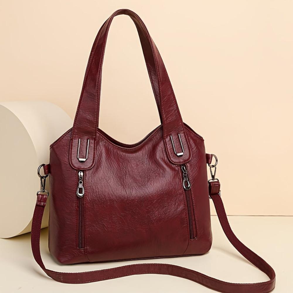 Women's Retro Shoulder Tote Bag – Classic Everyday Handbag with Zipper Front