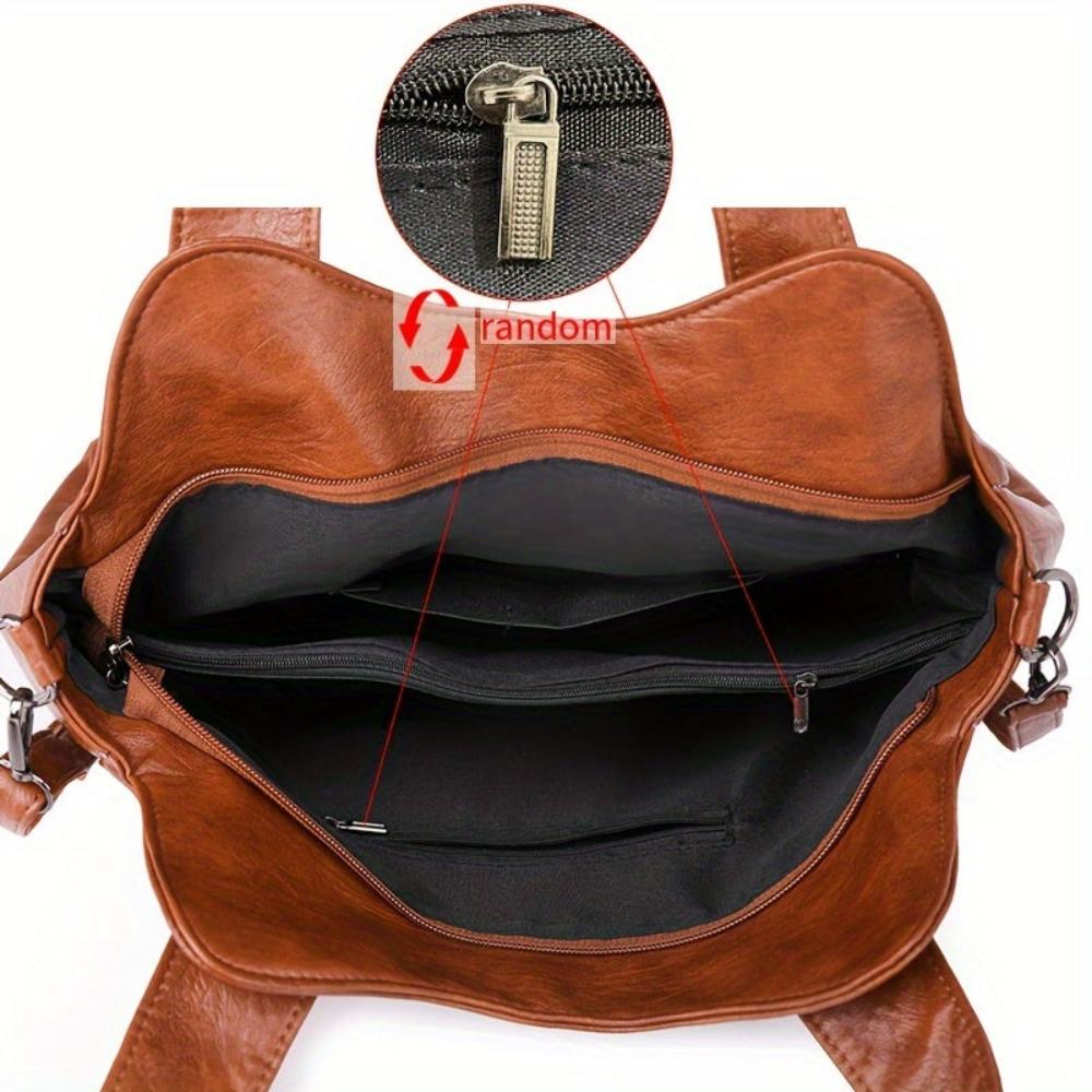 Women's Retro Shoulder Tote Bag – Classic Everyday Handbag with Zipper Front
