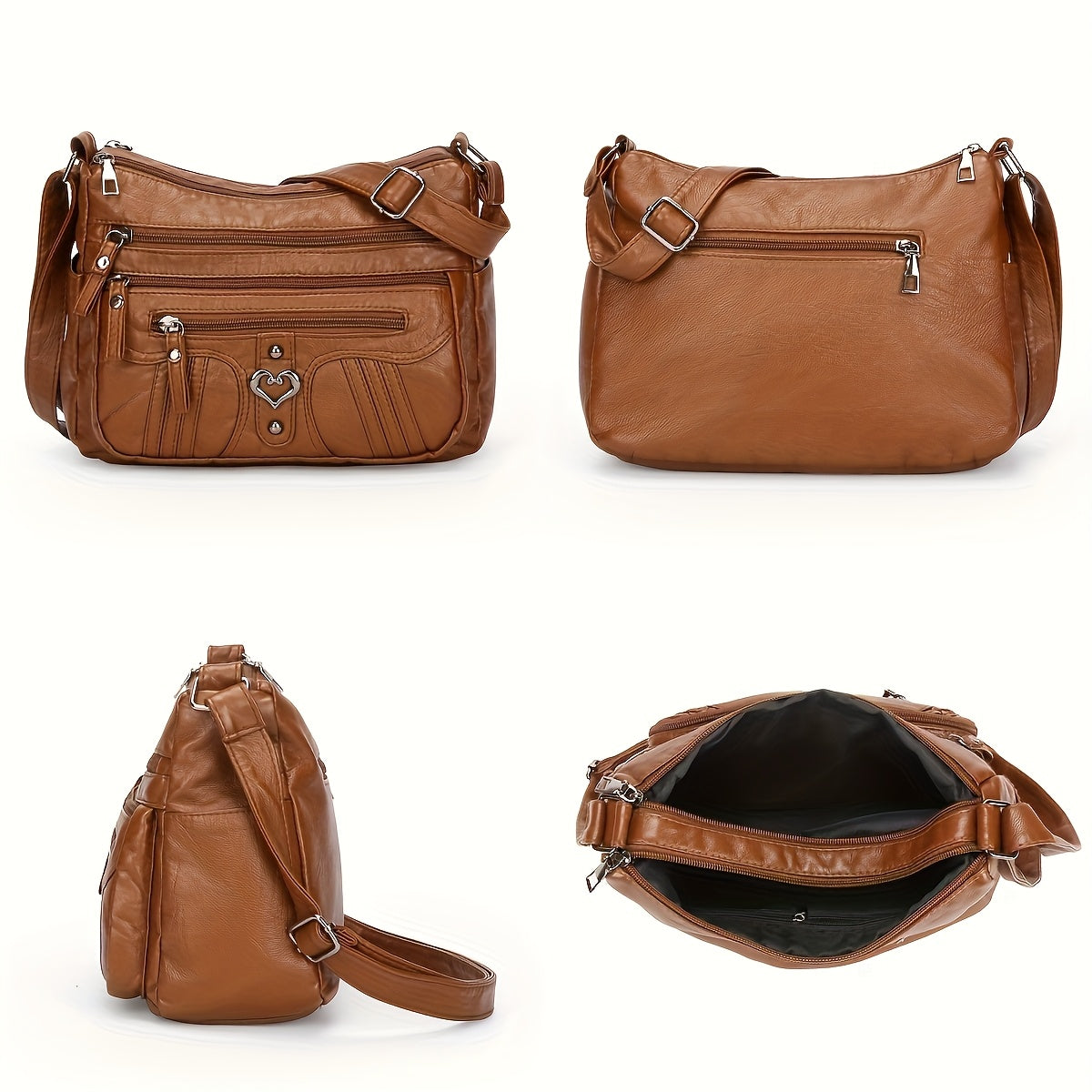 Women's Vintage Crossbody Bag with Multiple Zipper Compartments