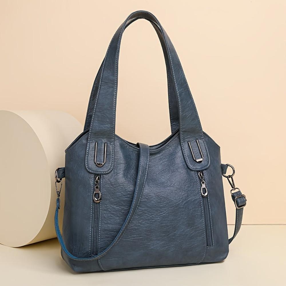 Women's Retro Shoulder Tote Bag – Classic Everyday Handbag with Zipper Front