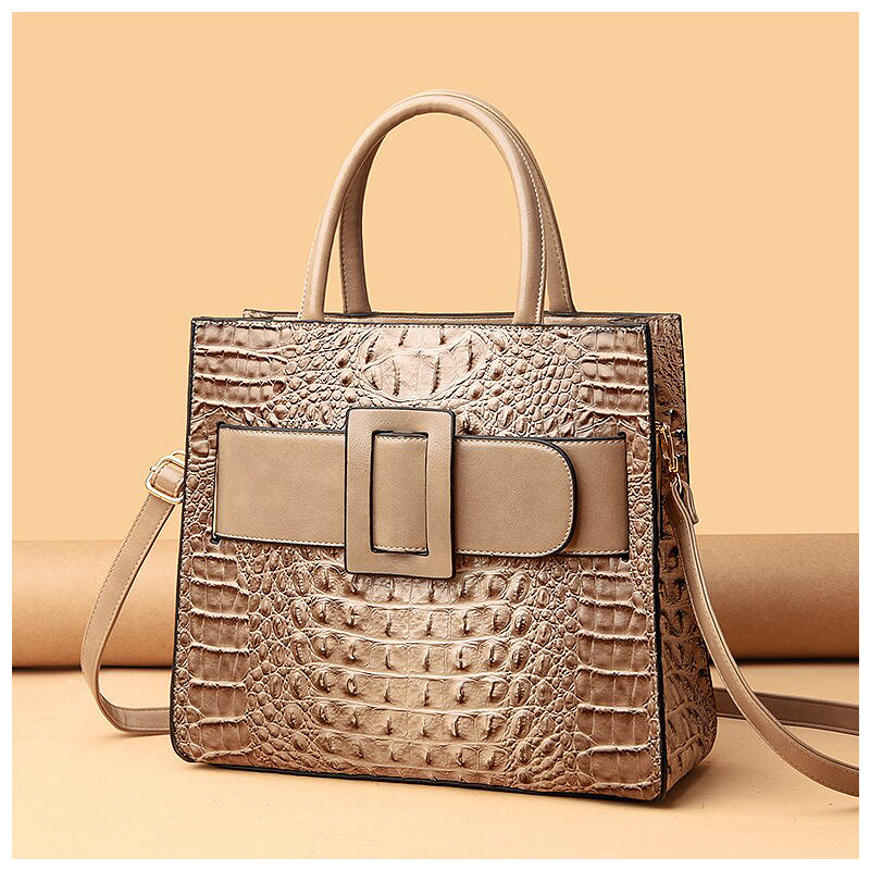 Women's Elegant Croco Pattern Tote Bag with Modern Buckle – Stylish Office & Everyday Shoulder Bag