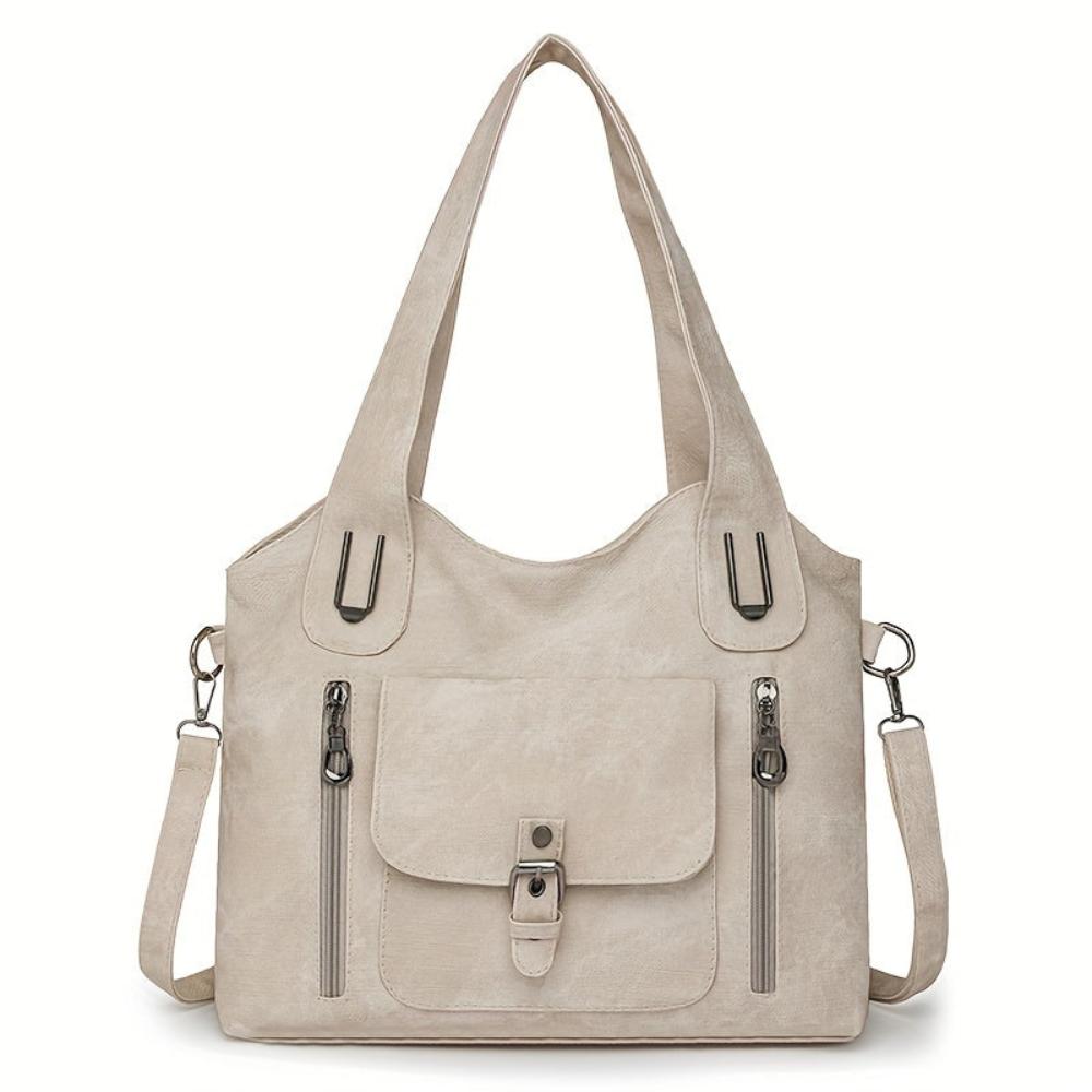 Women's Vintage Style Shoulder Bag with Multiple Pockets and Detachable Strap – Everyday Chic Handbag