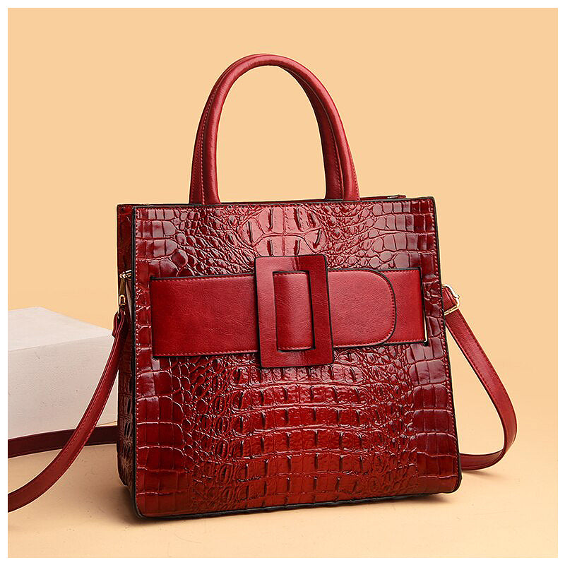 Women's Elegant Croco Pattern Tote Bag with Modern Buckle – Stylish Office & Everyday Shoulder Bag