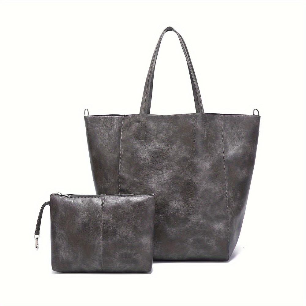 Women's Retro Large Capacity Tote Bag with Matching Pouch – Elegant Everyday Shoulder Handbag