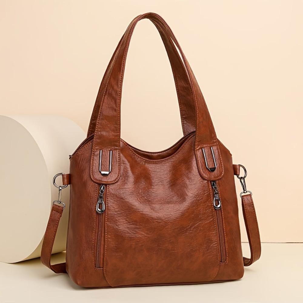 Women's Retro Shoulder Tote Bag – Classic Everyday Handbag with Zipper Front