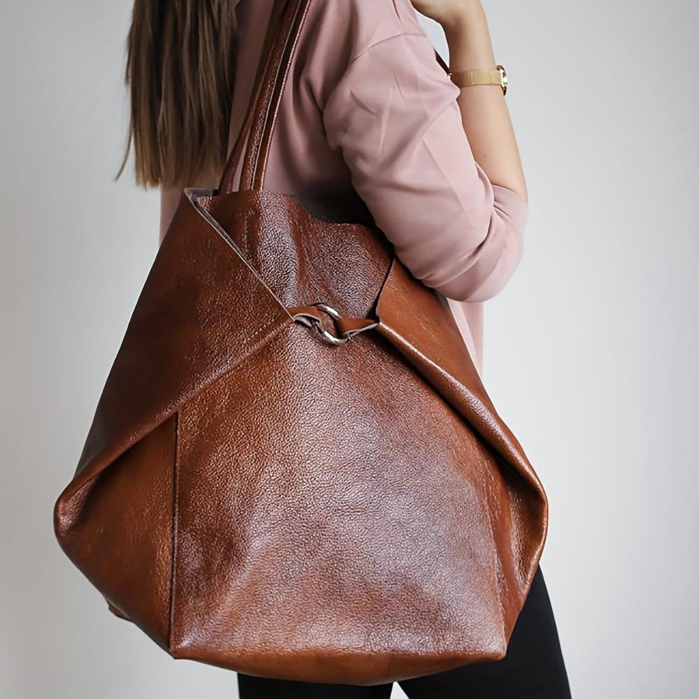 Women's Retro Large Capacity Tote Bag with Matching Pouch – Elegant Everyday Shoulder Handbag