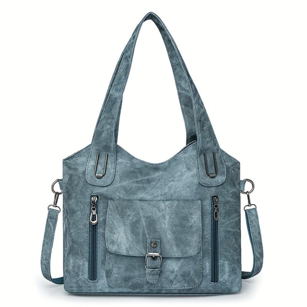 Women's Vintage Style Shoulder Bag with Multiple Pockets and Detachable Strap – Everyday Chic Handbag