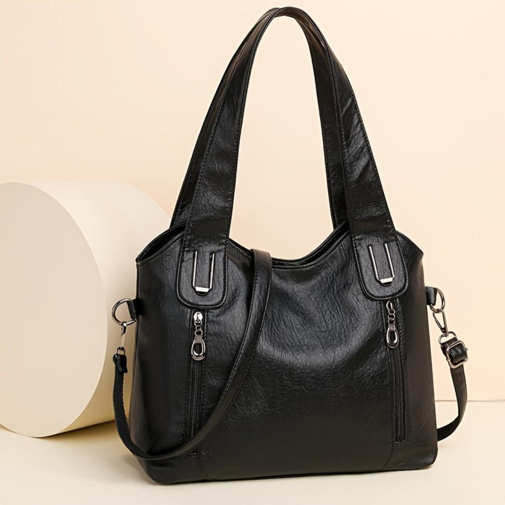 Women's Retro Shoulder Tote Bag – Classic Everyday Handbag with Zipper Front