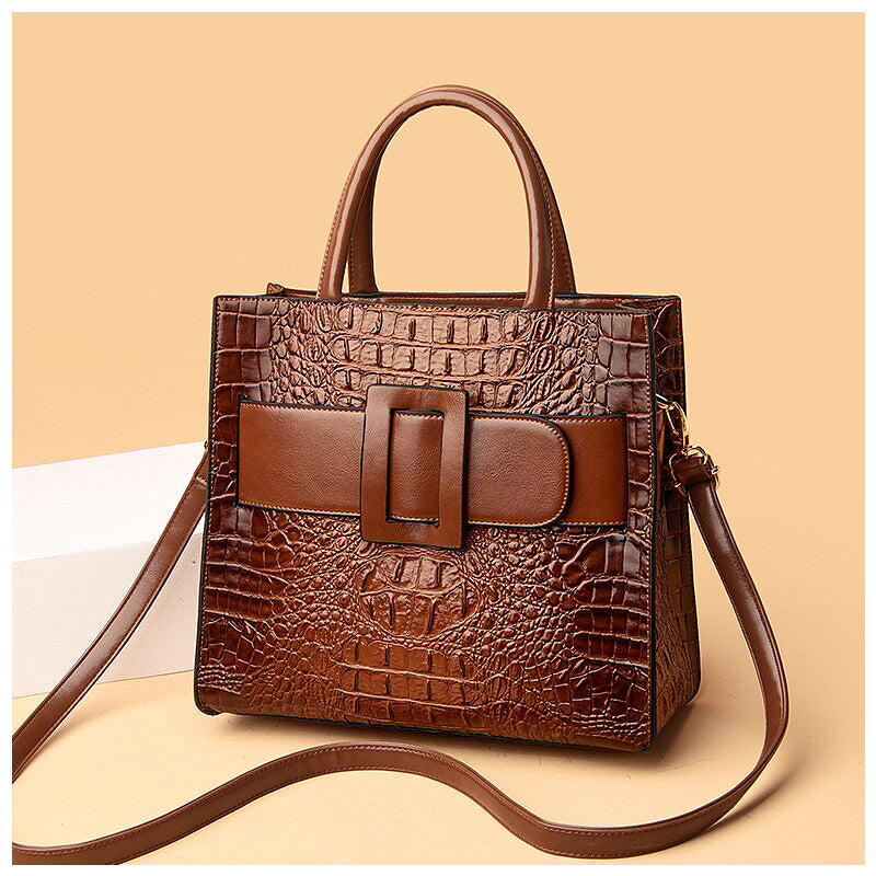 Women's Elegant Croco Pattern Tote Bag with Modern Buckle – Stylish Office & Everyday Shoulder Bag