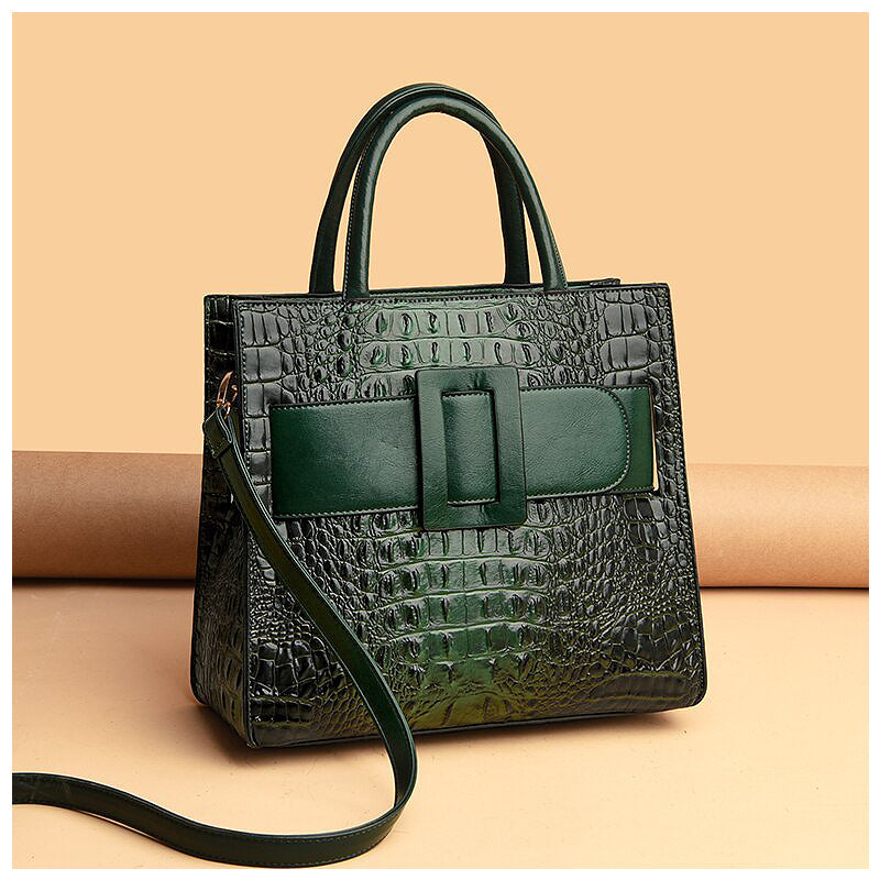 Women's Elegant Croco Pattern Tote Bag with Modern Buckle – Stylish Office & Everyday Shoulder Bag