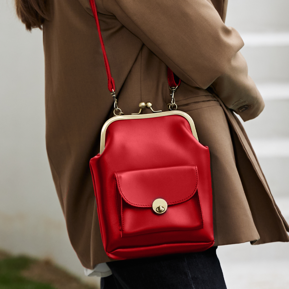 Women's Vintage Kiss-Lock Satchel Bag – Retro Structured Purse for Everyday Elegance