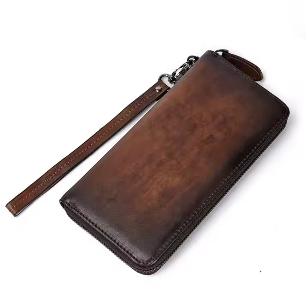 Men's Long Zip Clutch Wallet with Wrist Strap – Classic Business and Casual Organizer