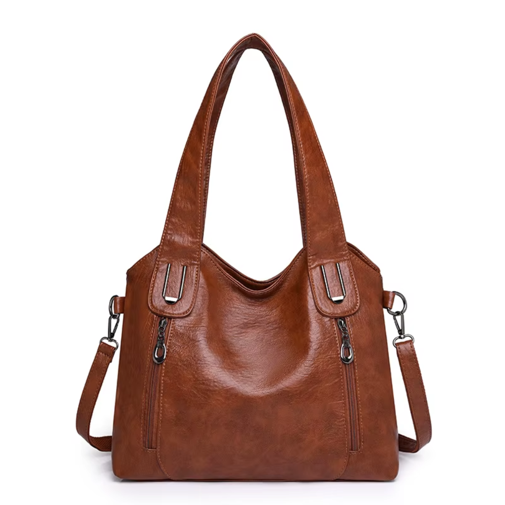 Women's Retro Shoulder Tote Bag – Classic Everyday Handbag with Zipper Front