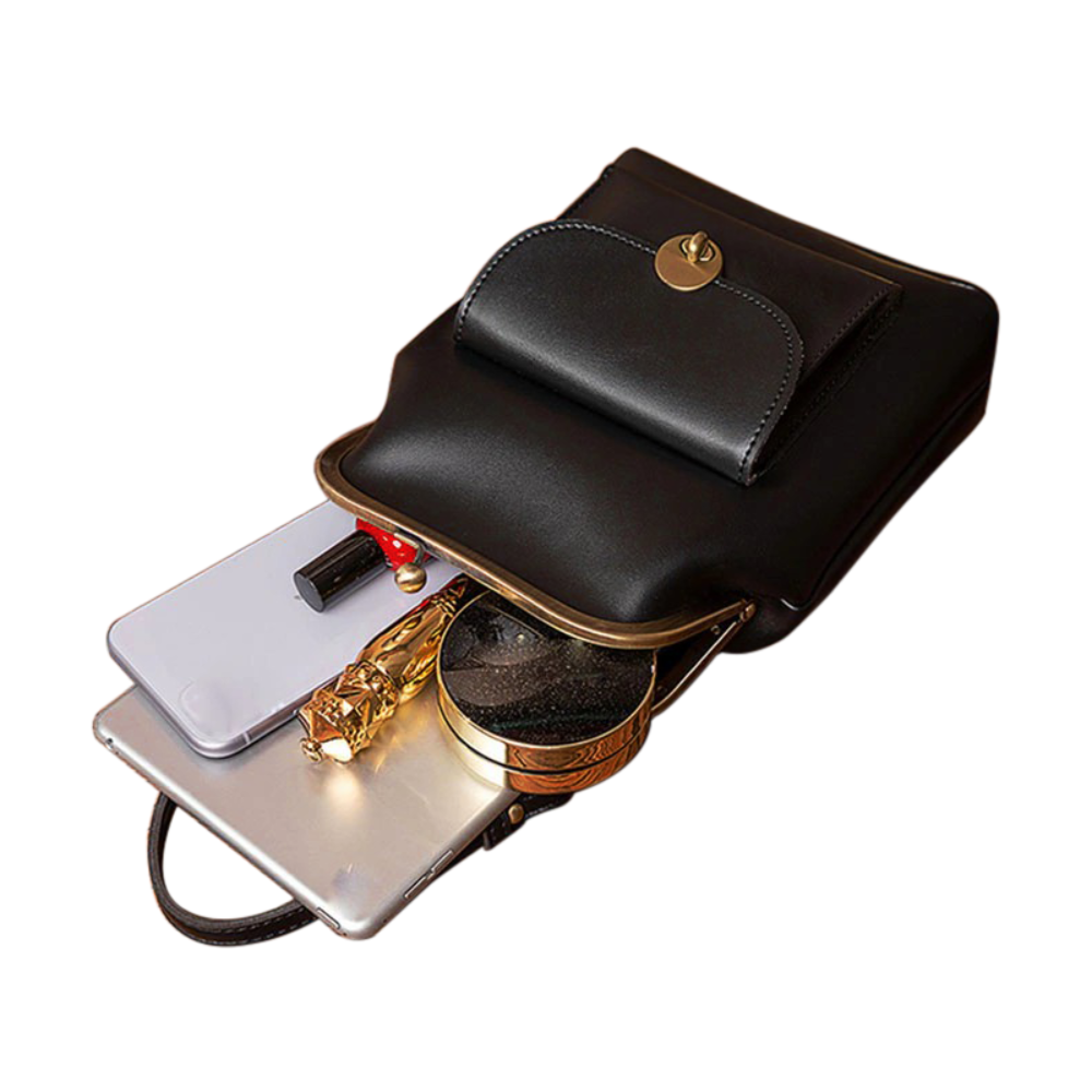Women's Vintage Kiss-Lock Satchel Bag – Retro Structured Purse for Everyday Elegance