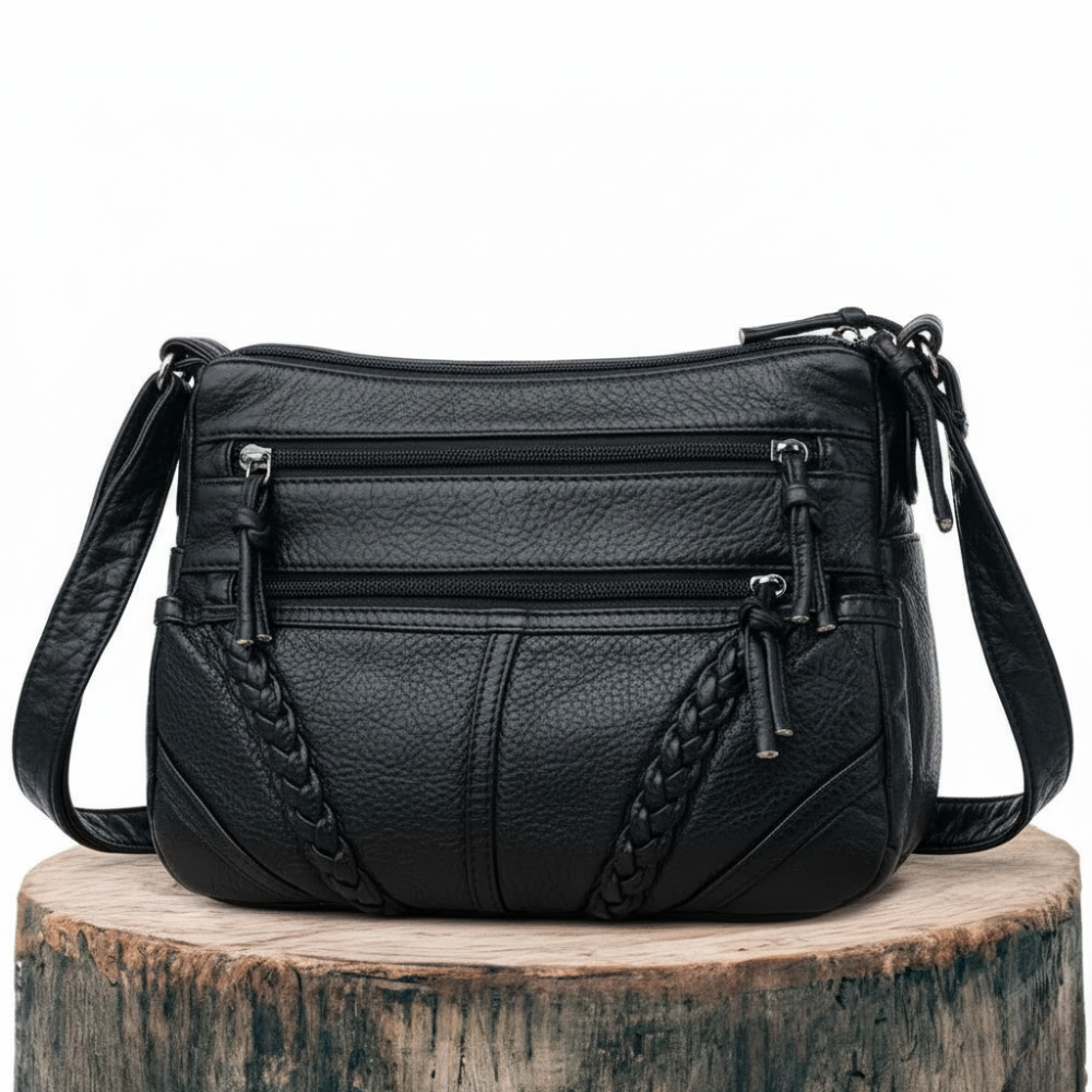 Women's Braided Crossbody Everyday Bag – Elegant Casual Style with Multiple Zipper Pockets