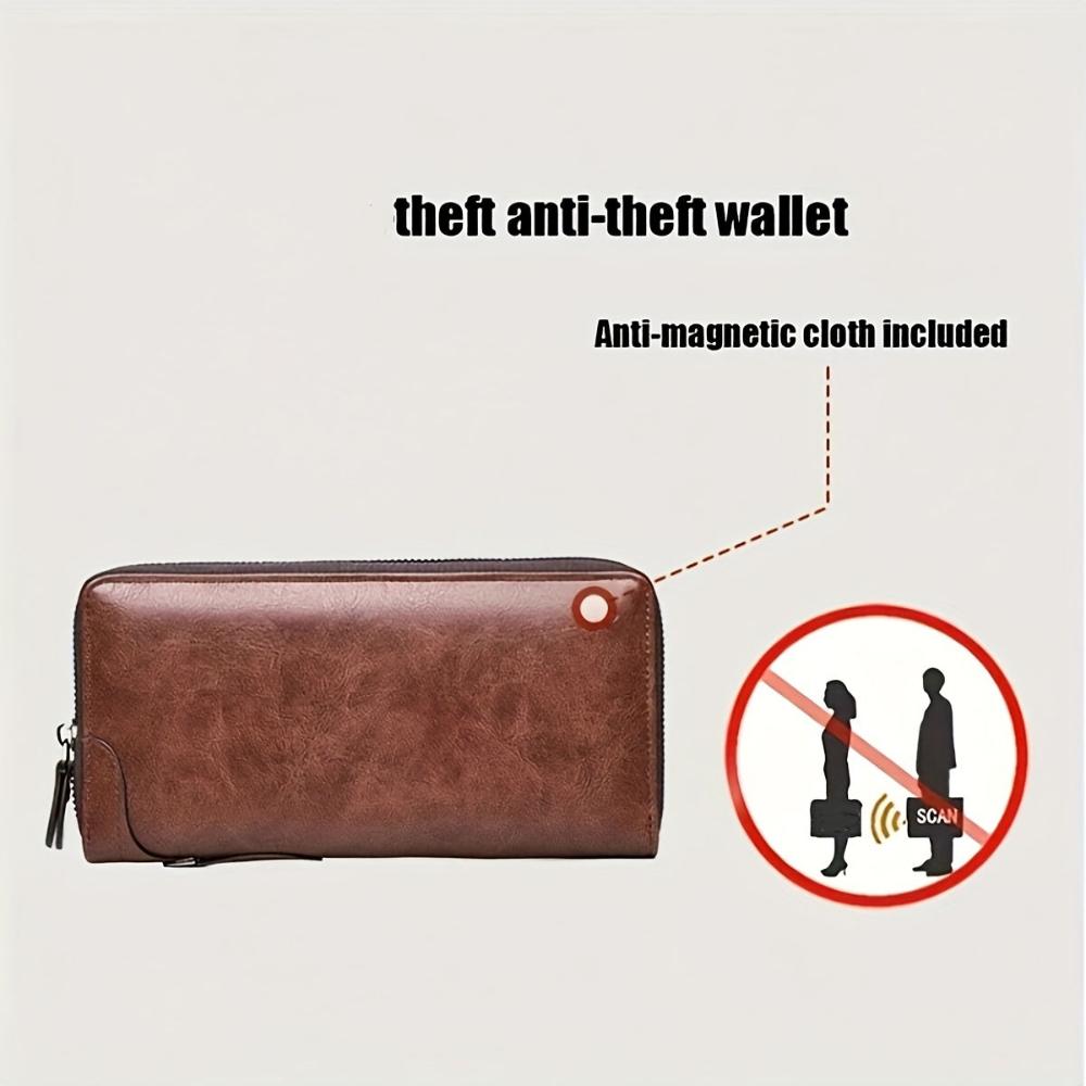 Men's Long Zip Clutch Wallet with Wrist Strap – Classic Business and Casual Organizer