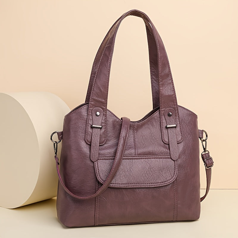 Women's Casual Faux Leather Tote Bag with Removable Strap