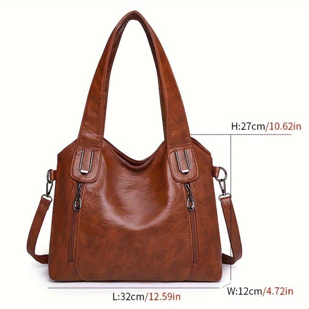 Women's Retro Shoulder Tote Bag – Classic Everyday Handbag with Zipper Front