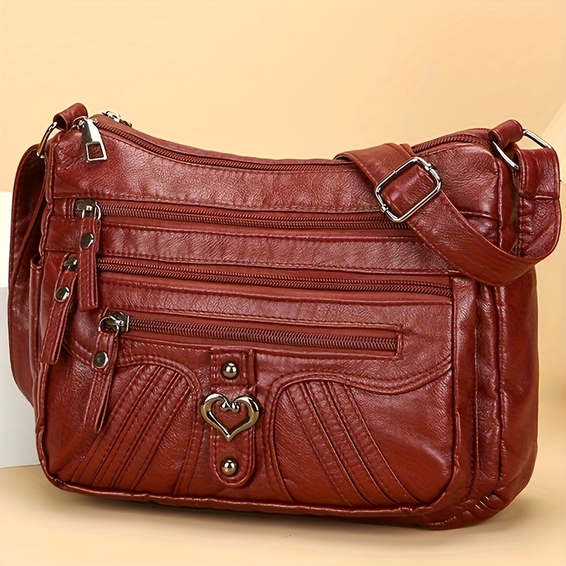 Women's Vintage Crossbody Bag with Multiple Zipper Compartments