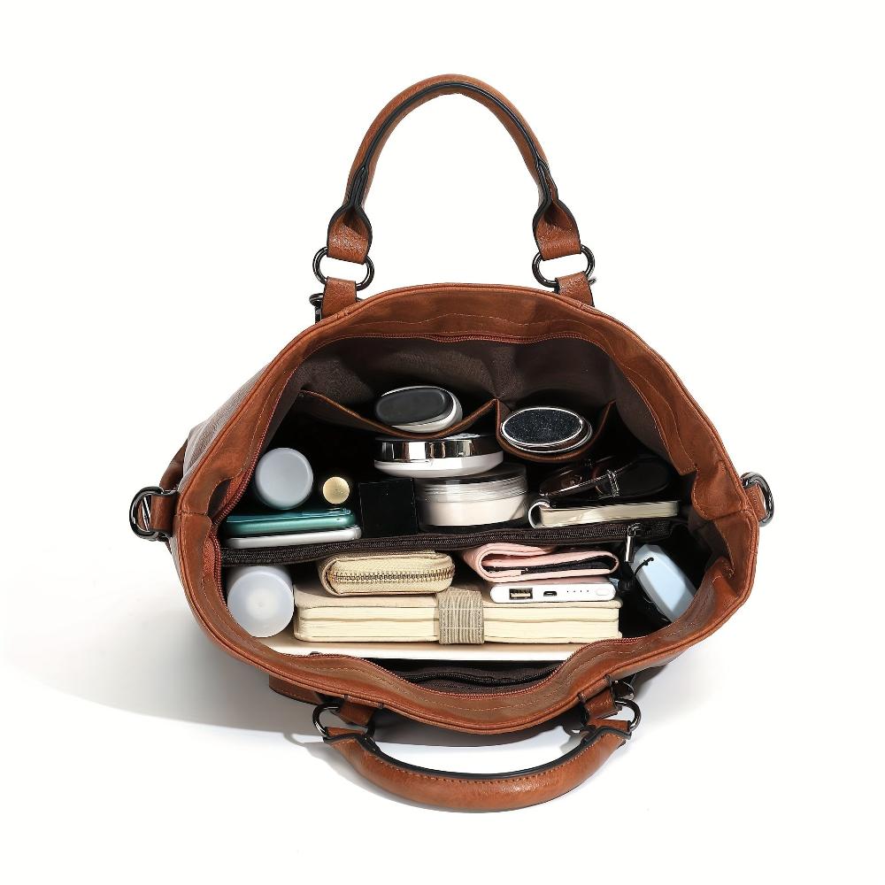 Women's Classic Vintage Style Faux Leather Tote Bag – Elegant Everyday Handbag with Versatile Carry Options