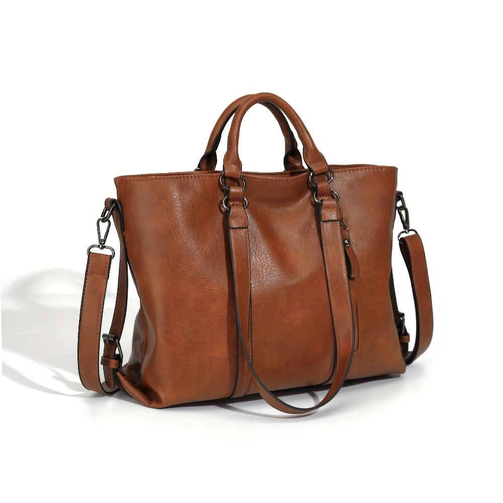 Women's Classic Vintage Style Faux Leather Tote Bag – Elegant Everyday Handbag with Versatile Carry Options