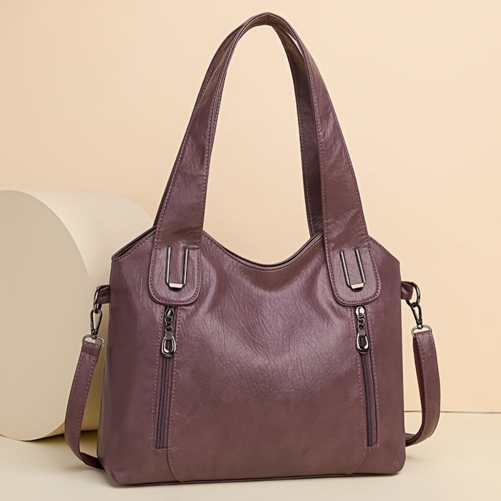 Women's Retro Shoulder Tote Bag – Classic Everyday Handbag with Zipper Front
