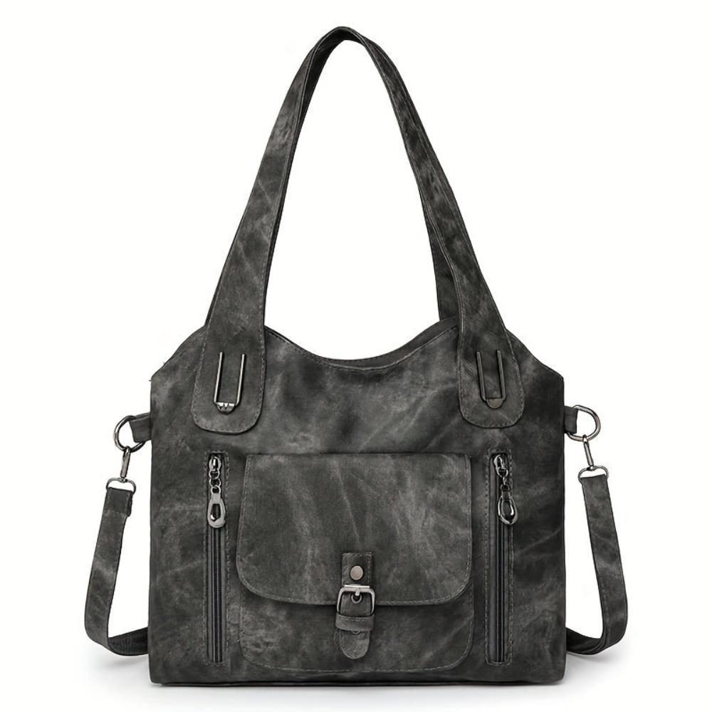 Women's Vintage Style Shoulder Bag with Multiple Pockets and Detachable Strap – Everyday Chic Handbag