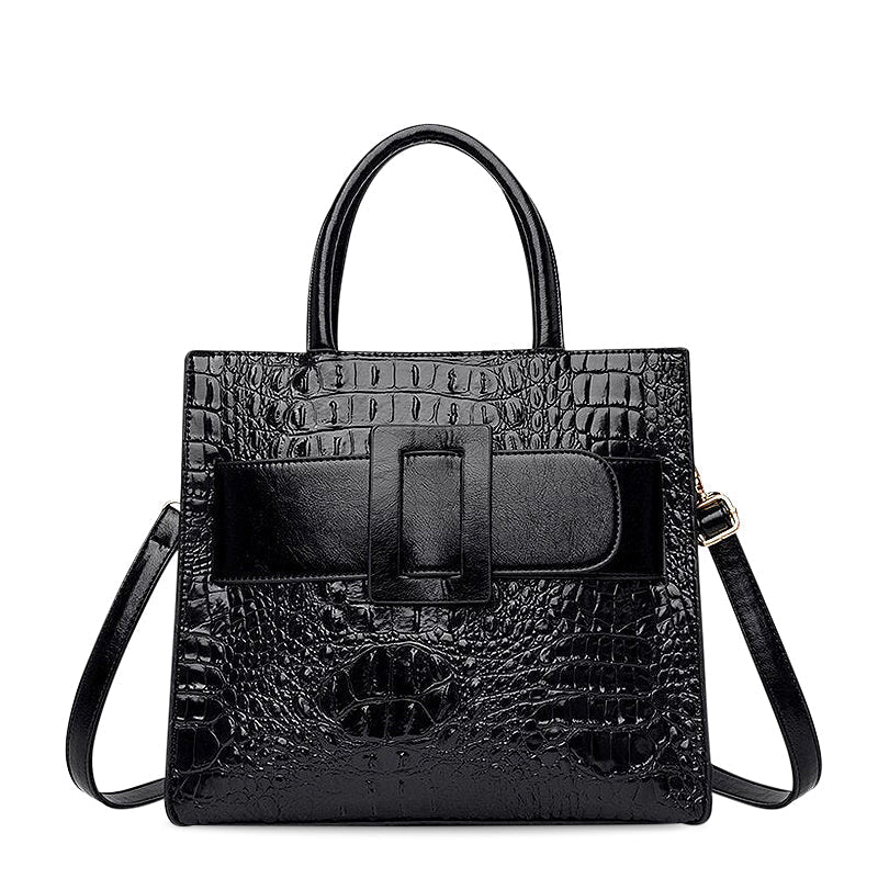 Women's Elegant Croco Pattern Tote Bag with Modern Buckle – Stylish Office & Everyday Shoulder Bag