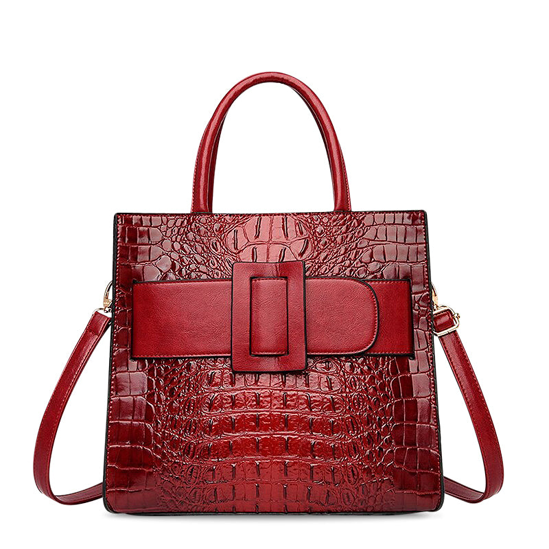 Women's Elegant Croco Pattern Tote Bag with Modern Buckle – Stylish Office & Everyday Shoulder Bag