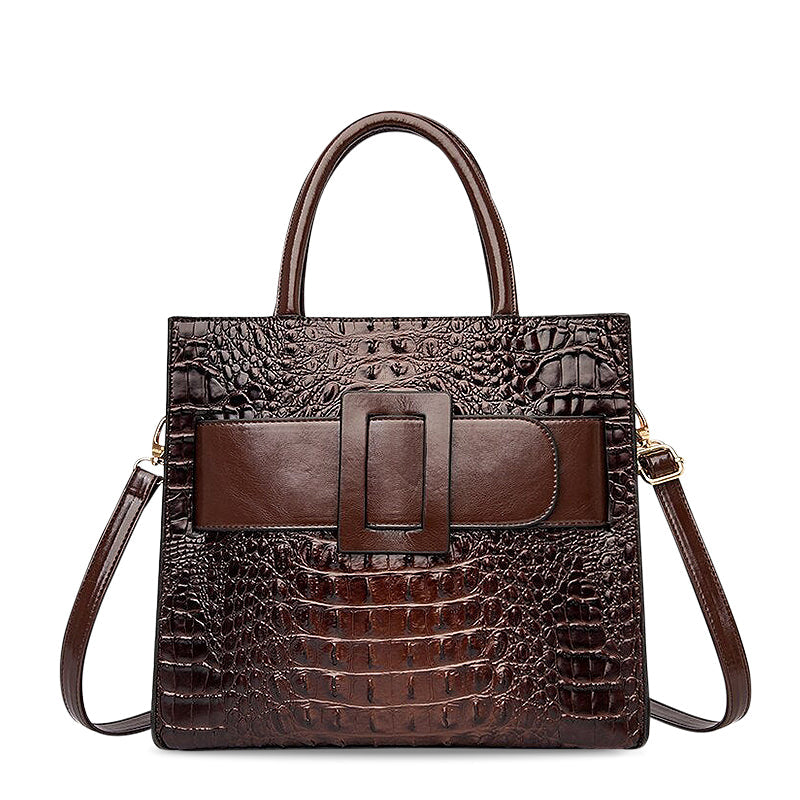 Women's Elegant Croco Pattern Tote Bag with Modern Buckle – Stylish Office & Everyday Shoulder Bag