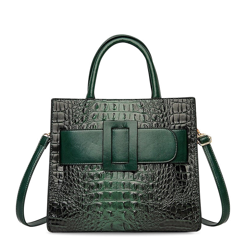 Women's Elegant Croco Pattern Tote Bag with Modern Buckle – Stylish Office & Everyday Shoulder Bag