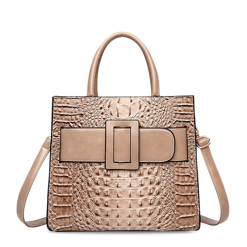 Women's Elegant Croco Pattern Tote Bag with Modern Buckle – Stylish Office & Everyday Shoulder Bag