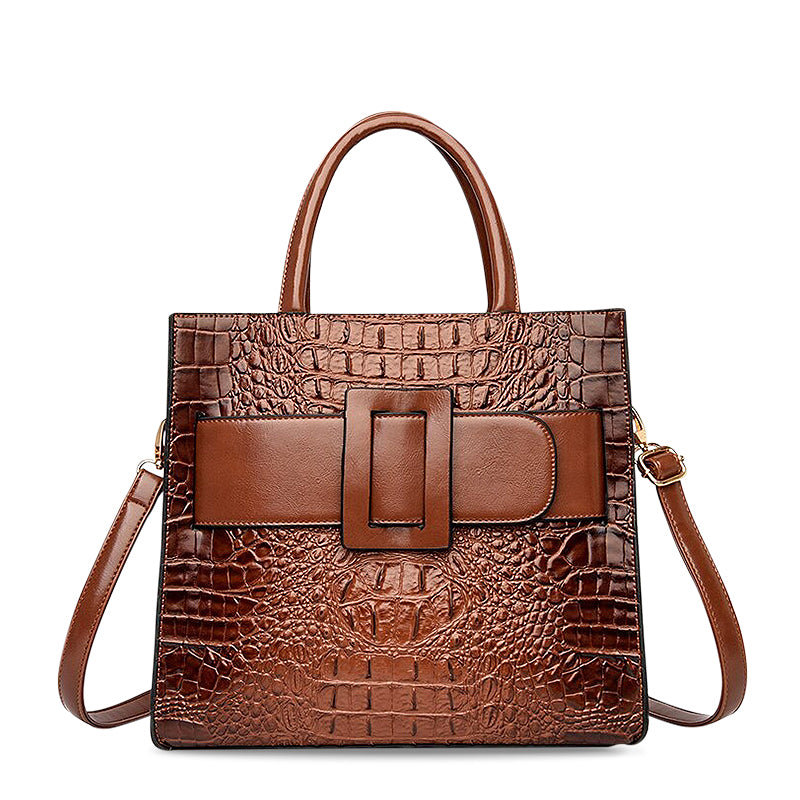 Women's Elegant Croco Pattern Tote Bag with Modern Buckle – Stylish Office & Everyday Shoulder Bag